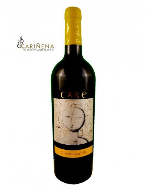 Botella de vino Cariñena Care. Chardonnay 2018